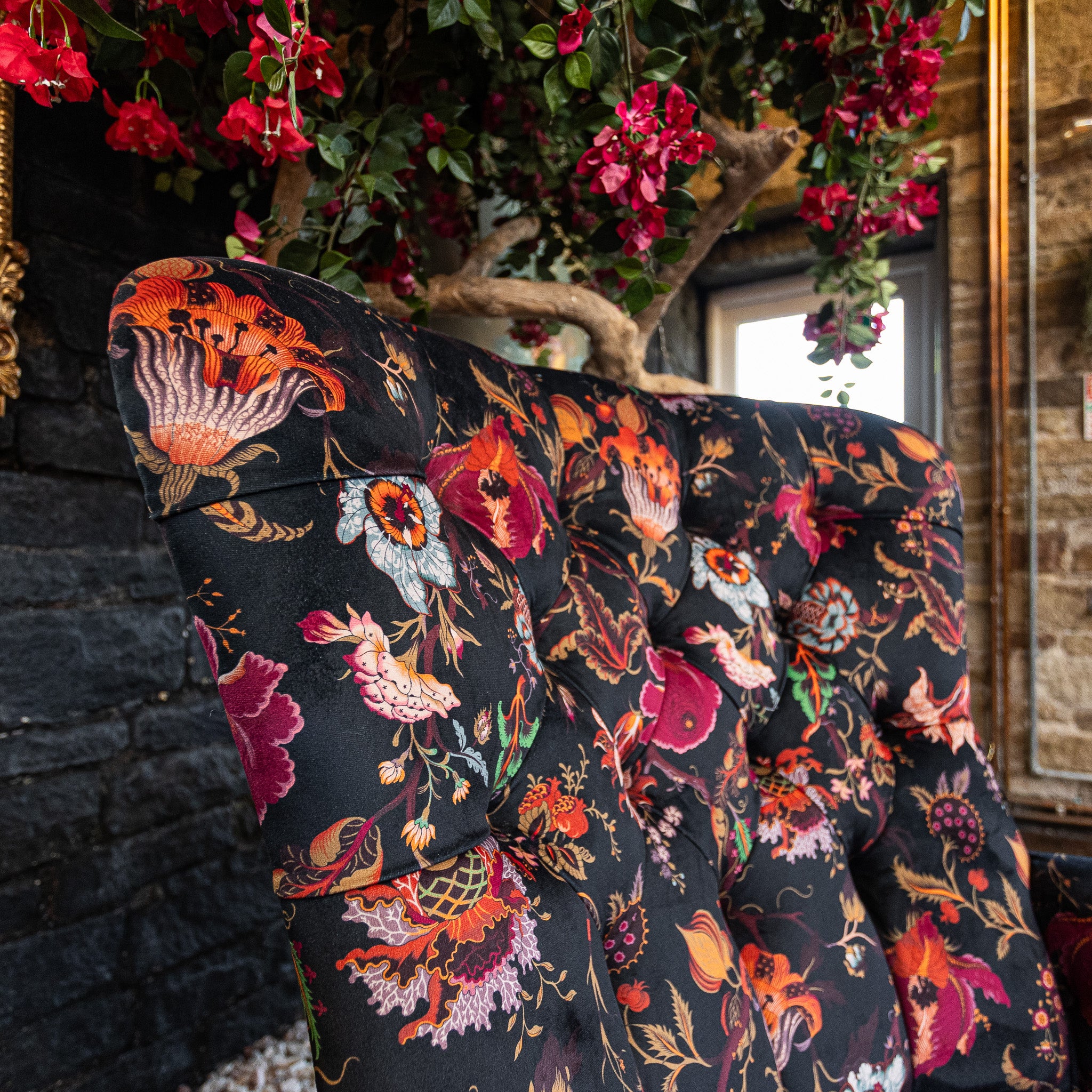 Selfridges Buttoned Wing Back Chair in Fantasia Floral Velvet - Image 4