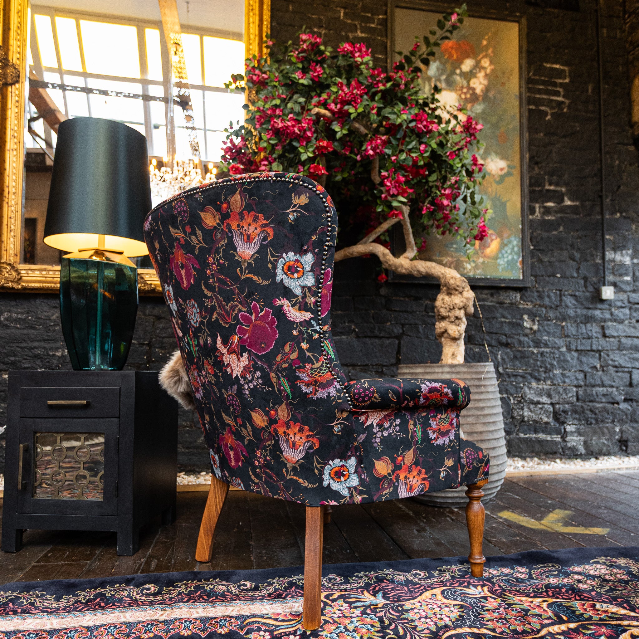 Selfridges Buttoned Wing Back Chair in Fantasia Floral Velvet - Image 5
