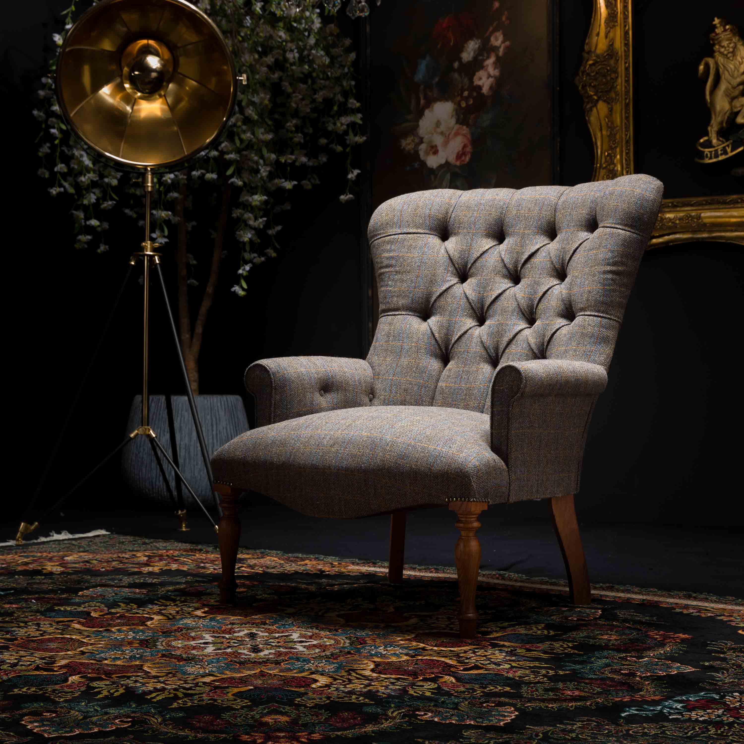 Selfridges Buttoned Wing Back Chair in Harris Tweed - Image 4