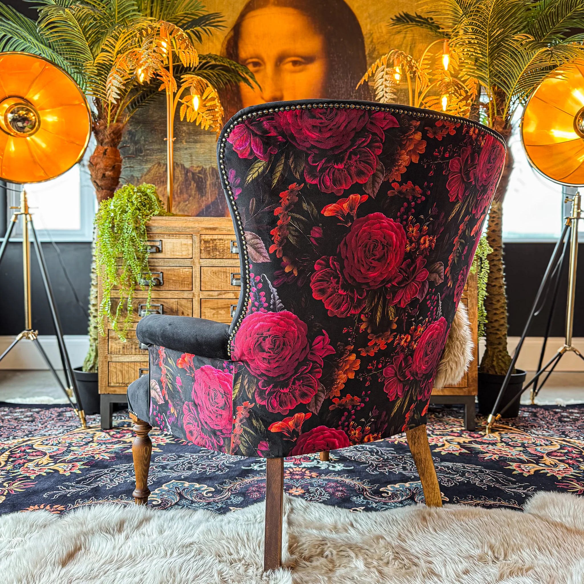 Selfridges Buttoned Wing Back Chair in Plush Ebony & Midnight Haze - New - Image 5