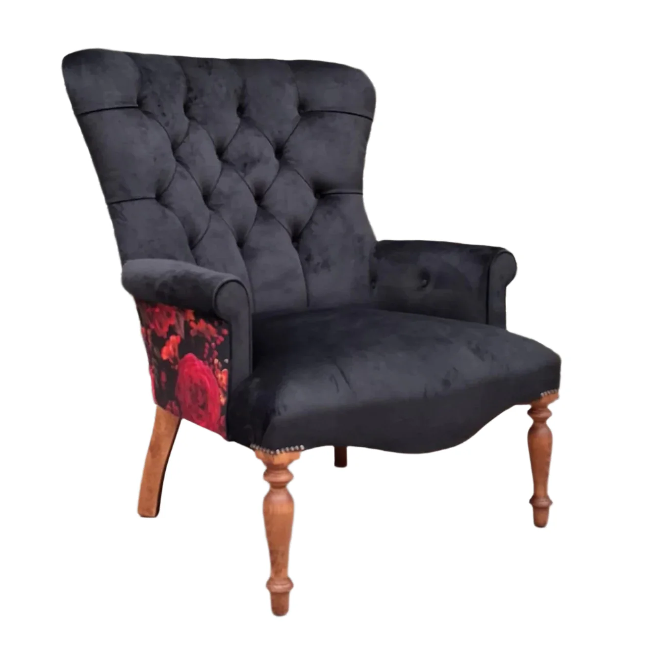 Selfridges Buttoned Wing Back Chair in Plush Ebony & Midnight Haze - New - Image 6