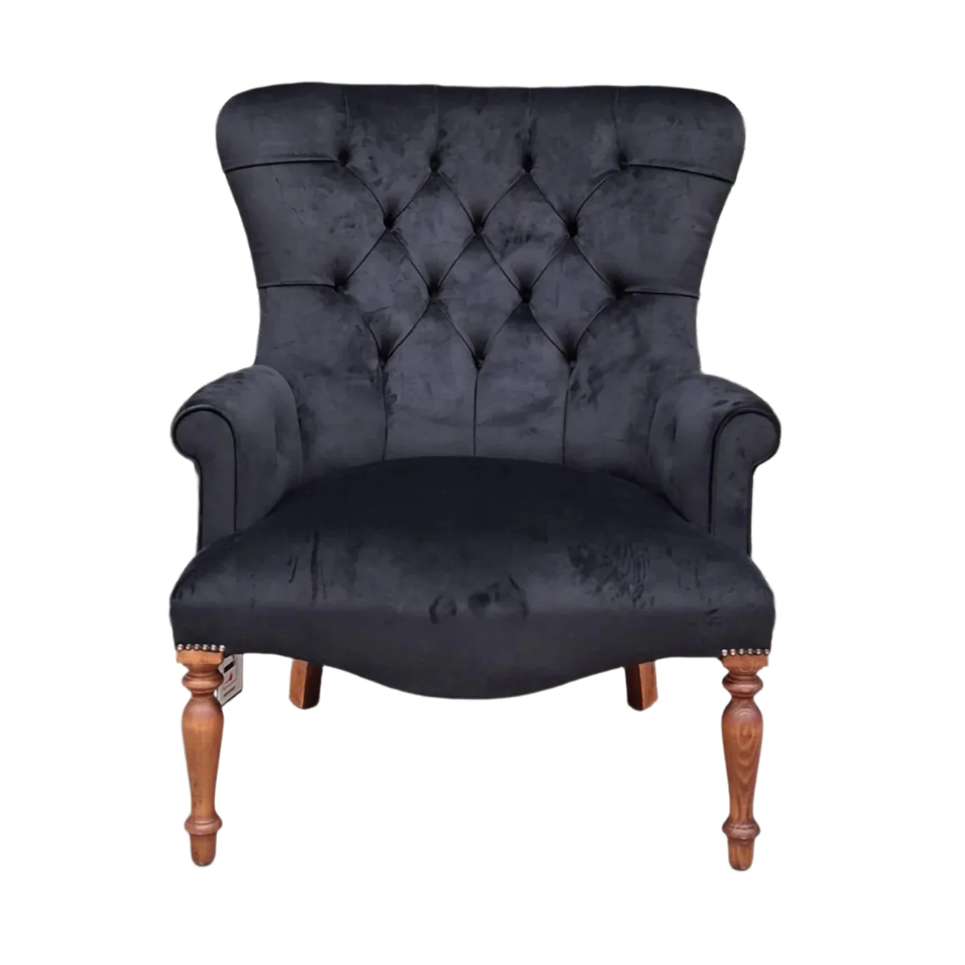 Selfridges Buttoned Wing Back Chair in Plush Ebony & Midnight Haze - New - Image 7