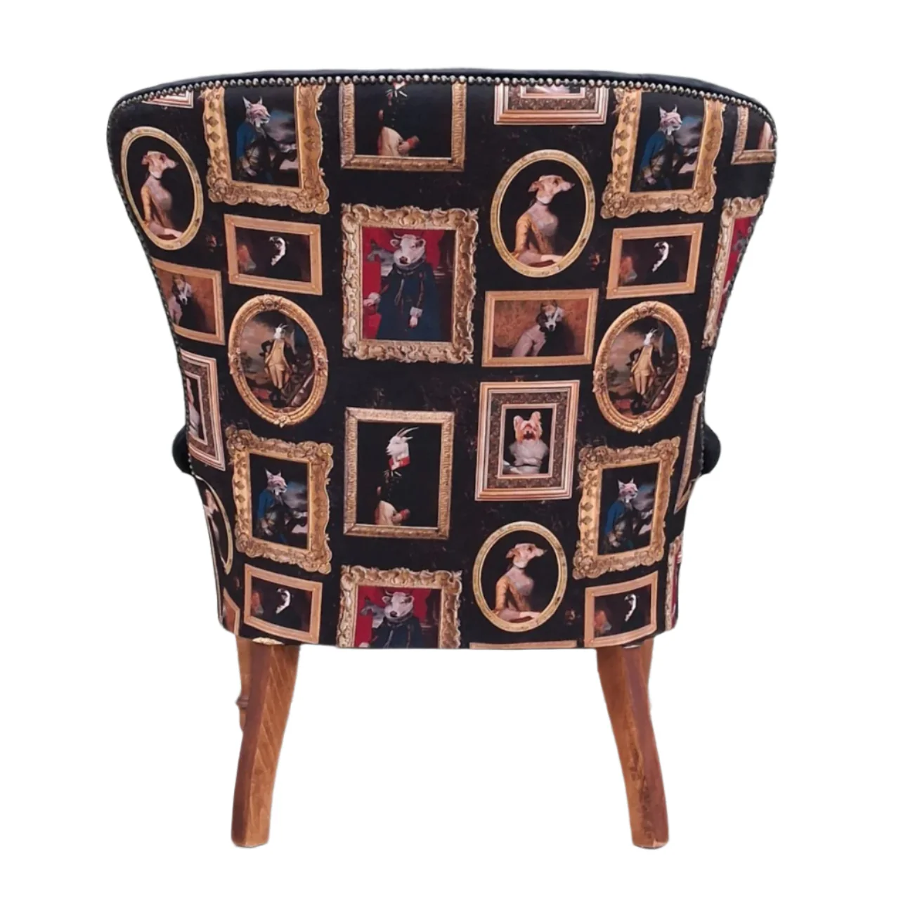 Selfridges Buttoned Wing Back Chair in Plush Ebony & Wall of Portraits - New - Image 8