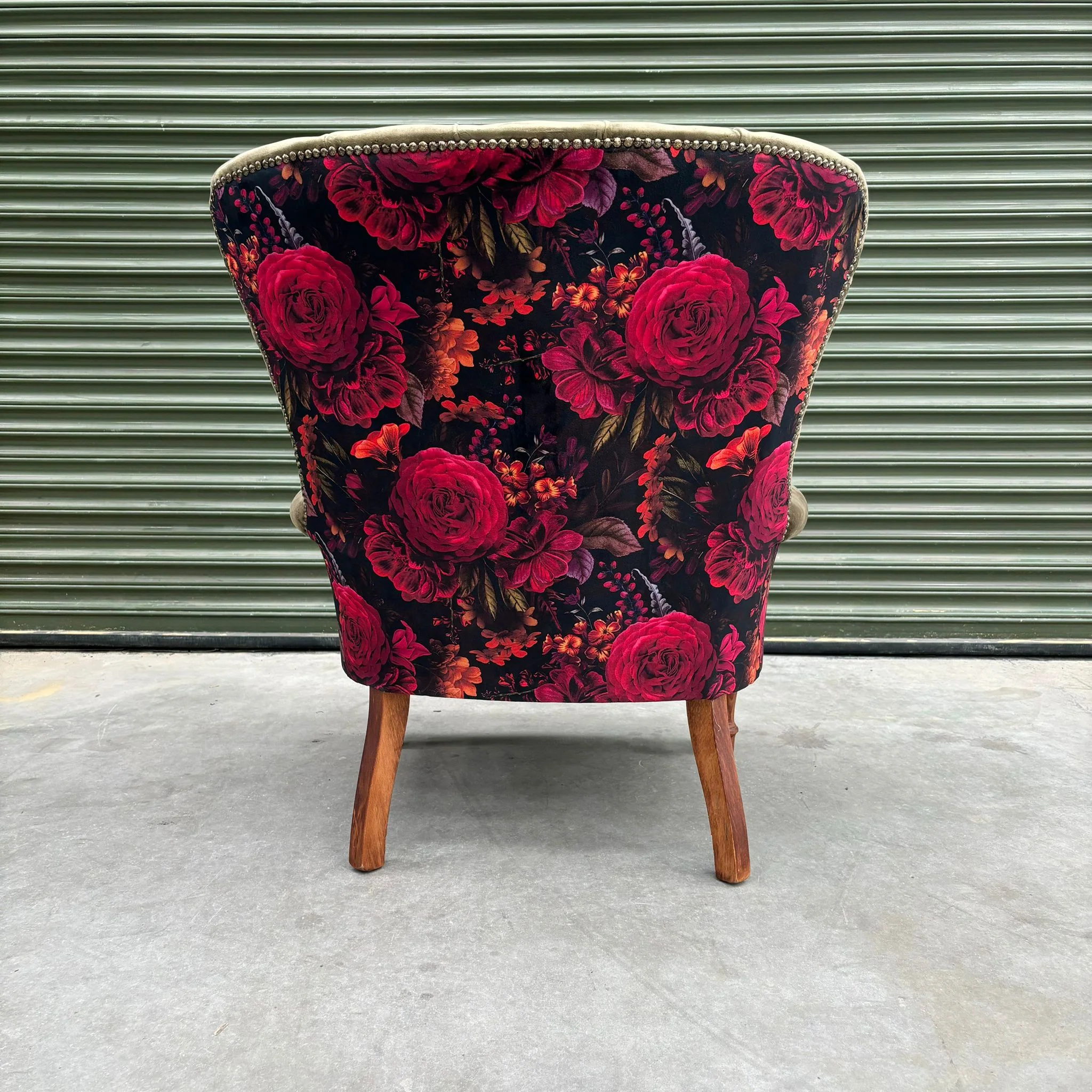Selfridges Buttoned Wing Back Chair in Plush Khaki & Midnight Haze - Clearance - Image 4