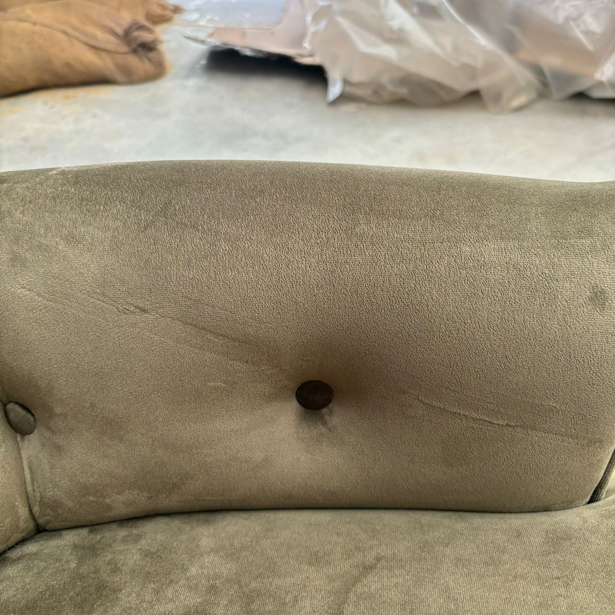 Selfridges Buttoned Wing Back Chair in Plush Khaki & Midnight Haze - Clearance - Image 7