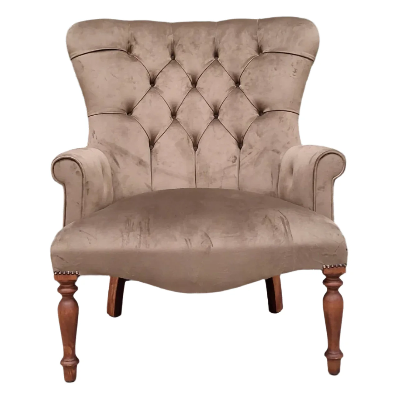 Selfridges Buttoned Wing Back Chair in Plush Khaki & Willow Dusk - New - Image 10