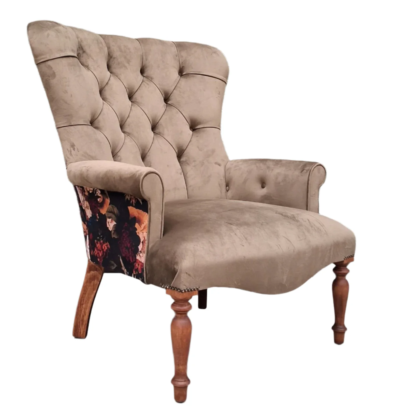 Selfridges Buttoned Wing Back Chair in Plush Khaki & Willow Dusk - New - Image 8