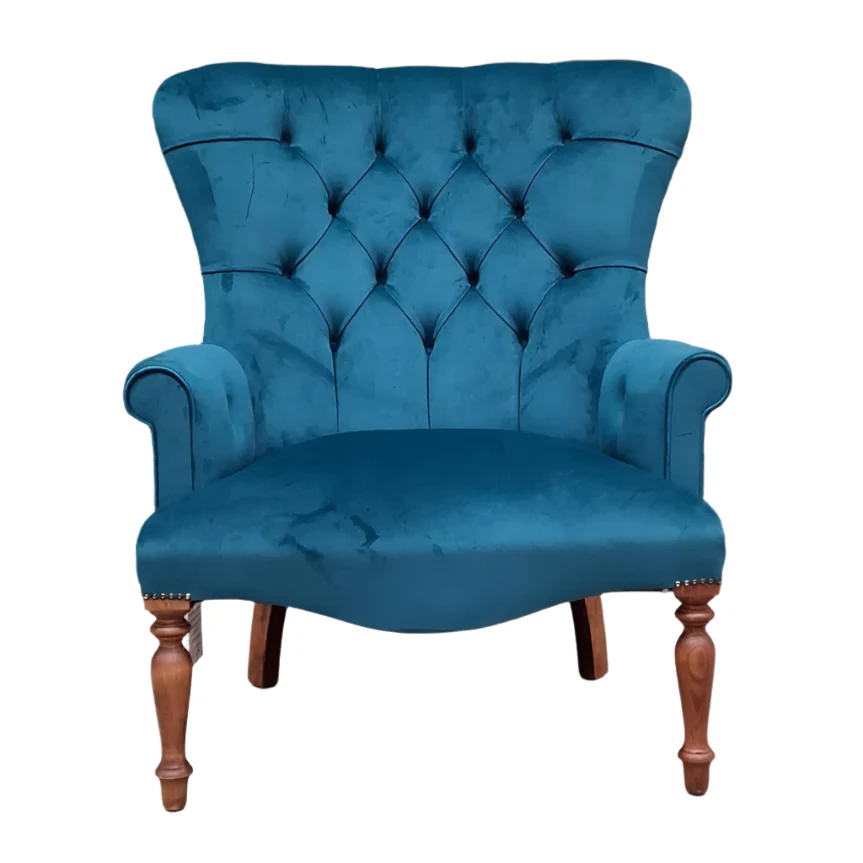 Selfridges Buttoned Wing Back Chair in Plush New Teal & Opal Flora - New - Image 7