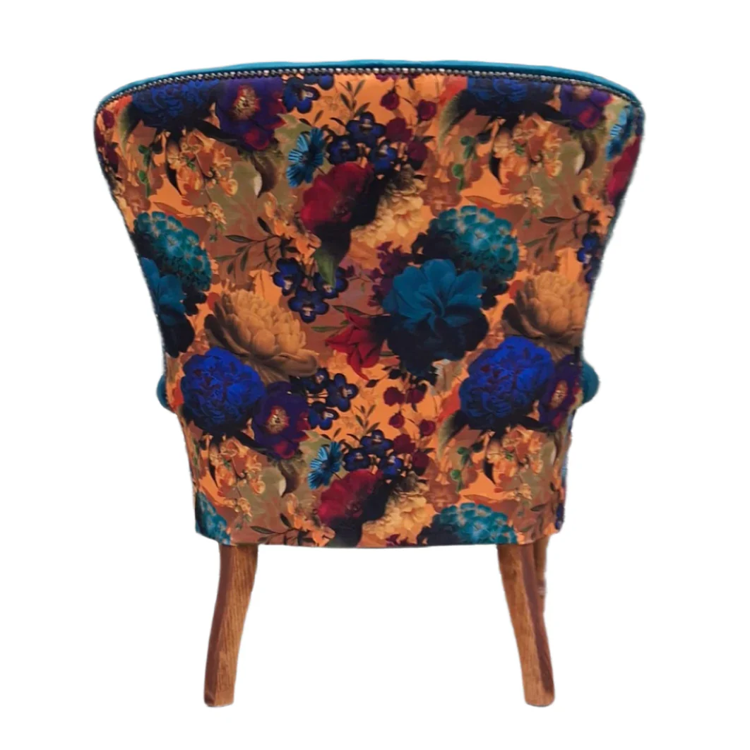 Selfridges Buttoned Wing Back Chair in Plush New Teal & Opal Flora - New - Image 8