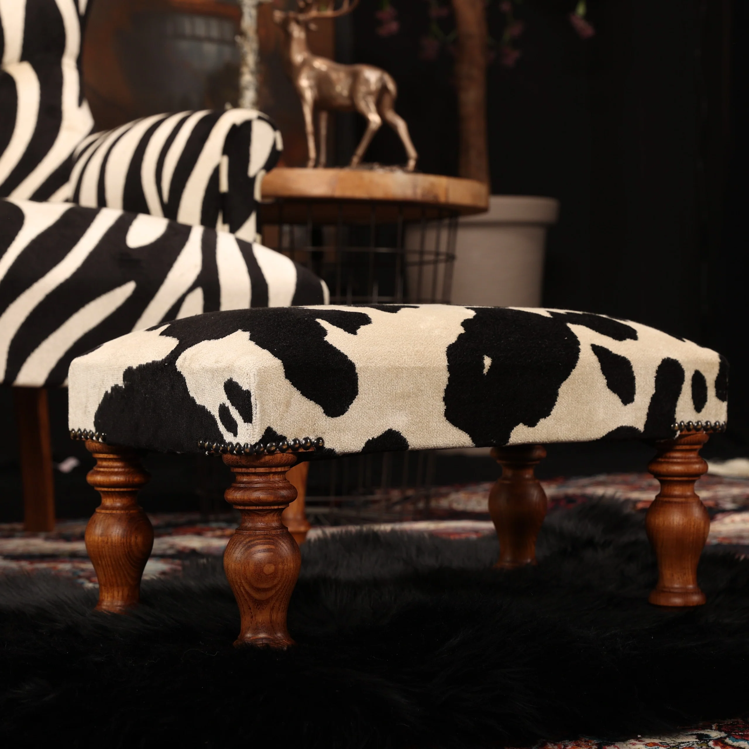 Selfridges Footstool in Cow Print - Image 3