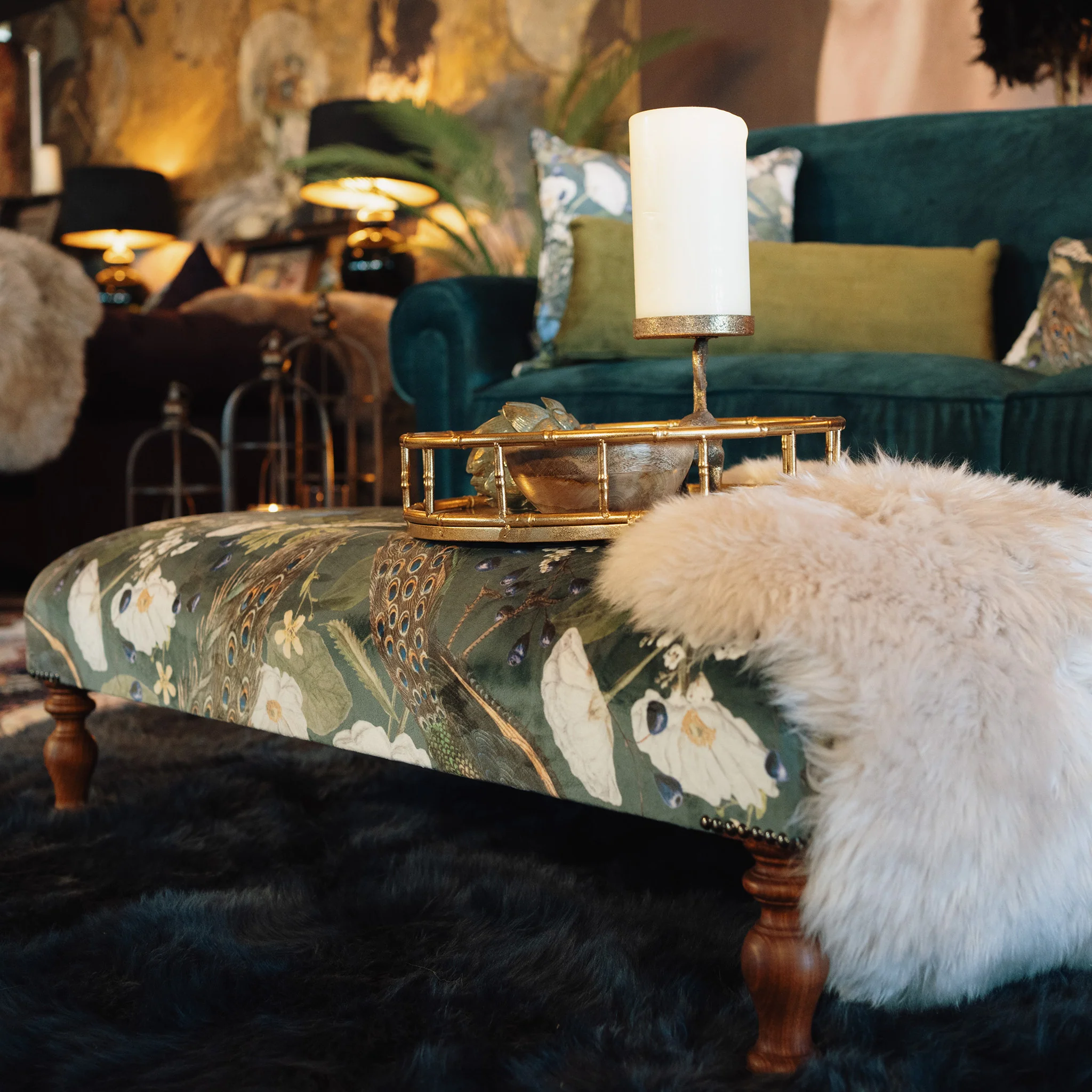 Selfridges Footstool in Peacock Butterfly Teal - Image 6