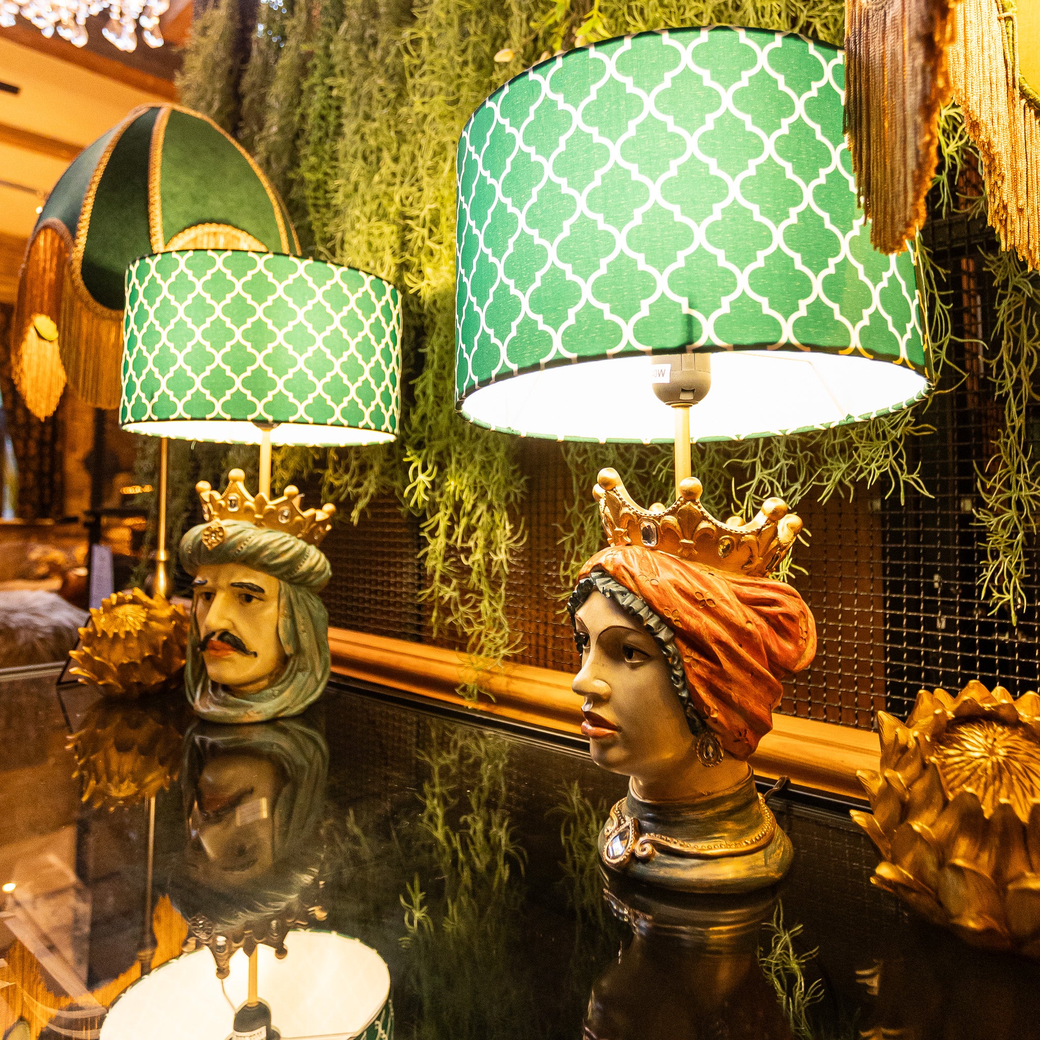 Sicilian King Head Table Lamp with Green Shade - Image 5