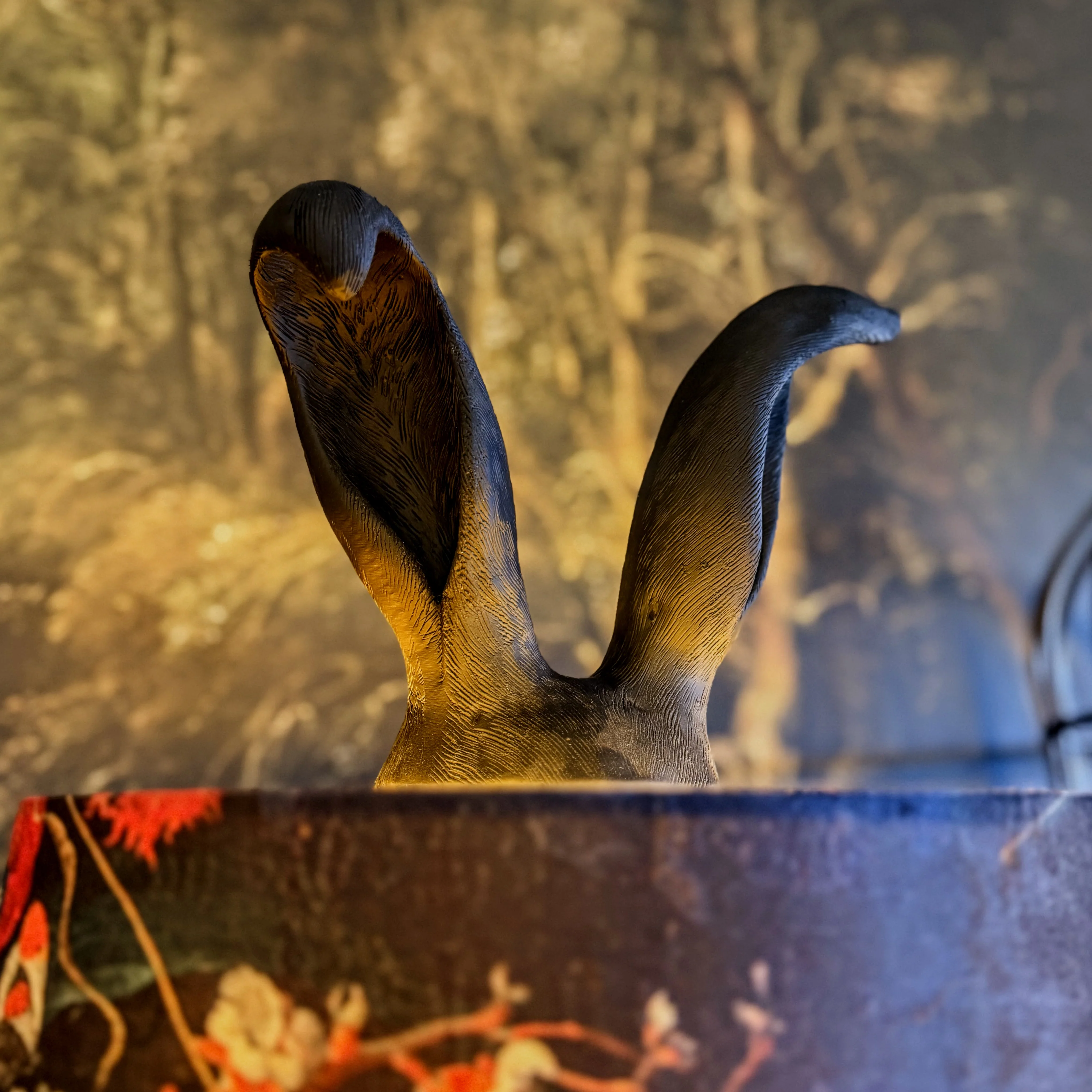 Table Lamp Black Rabbit Ears with Boho Floral Shade - Image 4