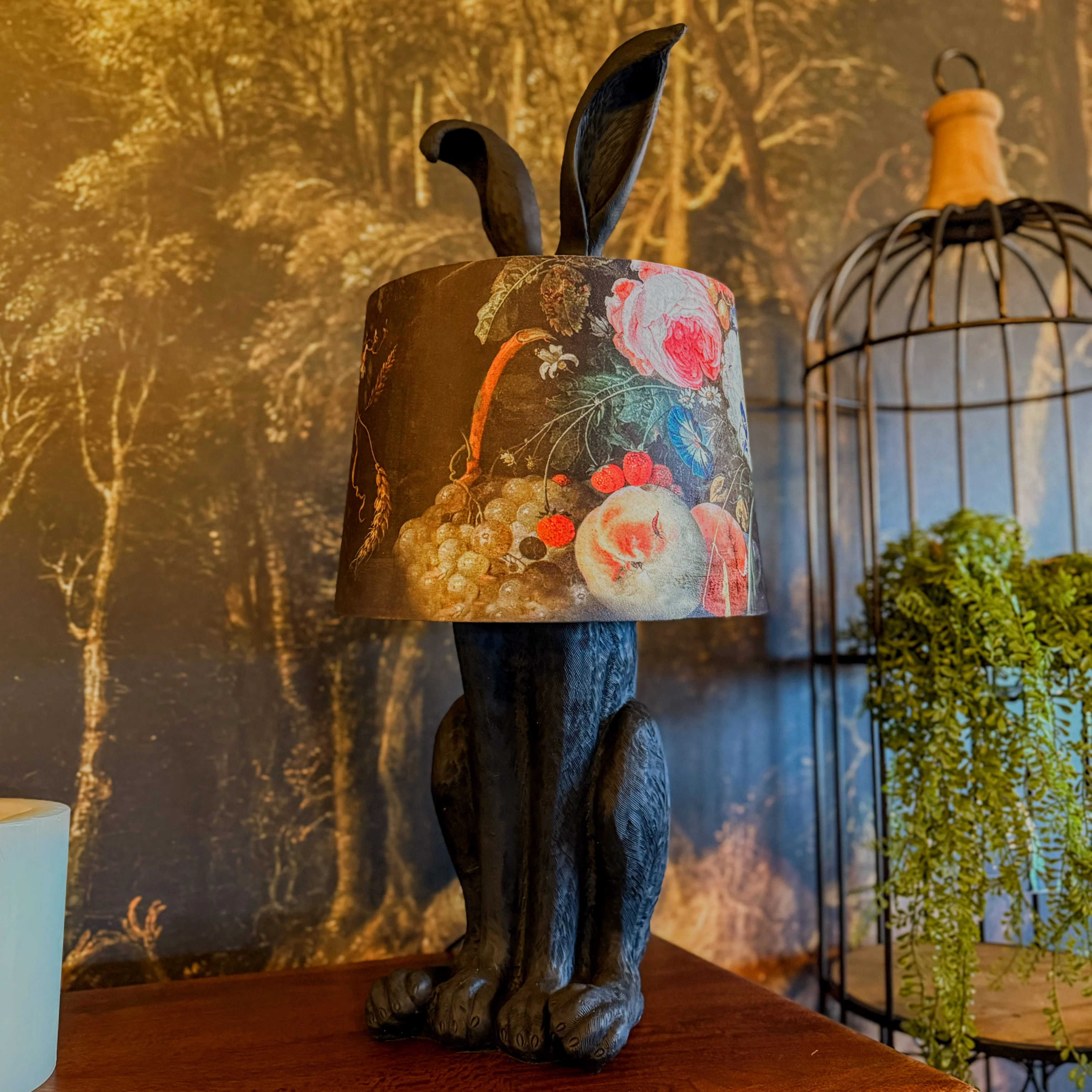 Table Lamp Black Rabbit Ears with Boho Floral Shade - Image 7