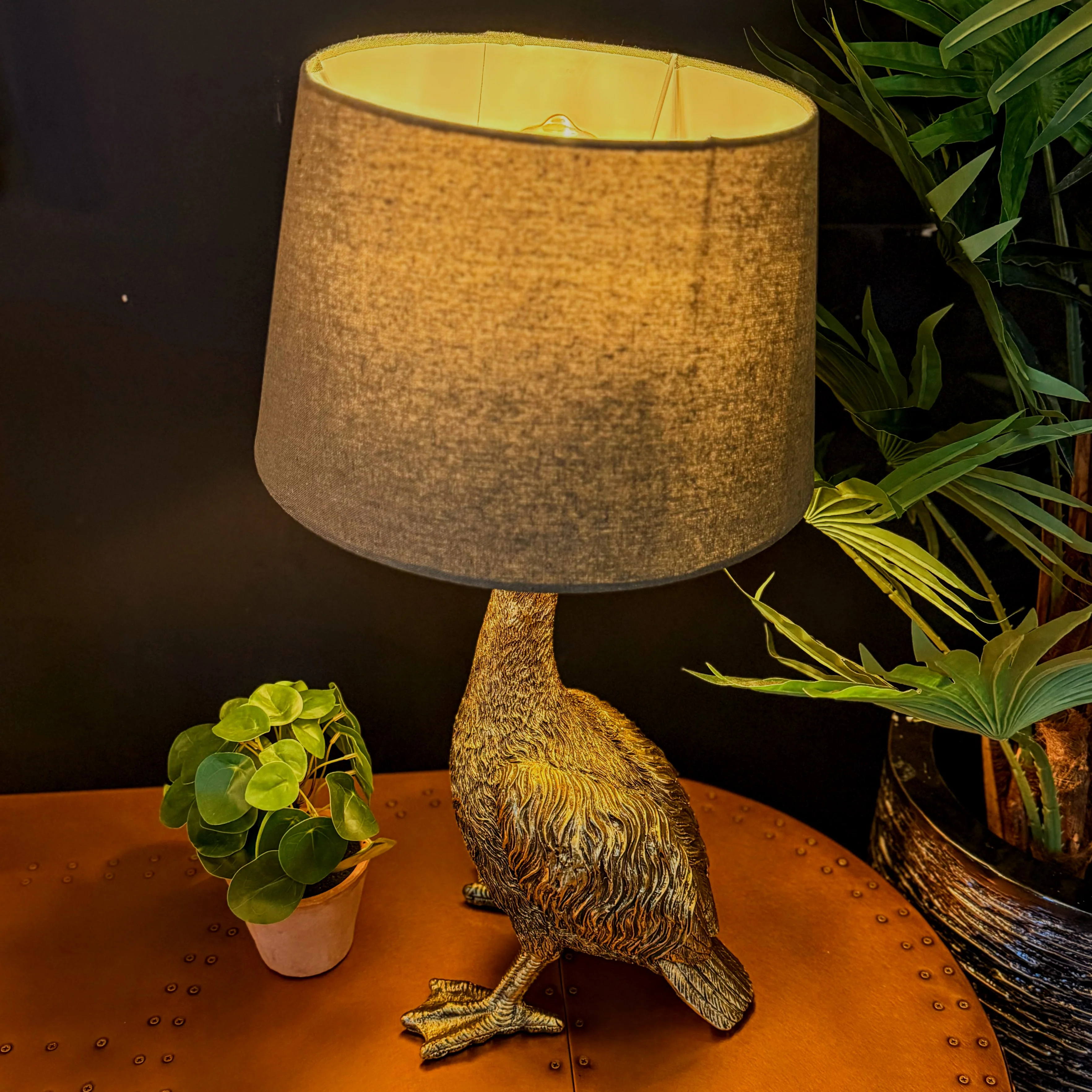 Table Lamp Gold Goose with Grey Shade - Clearance - Image 3