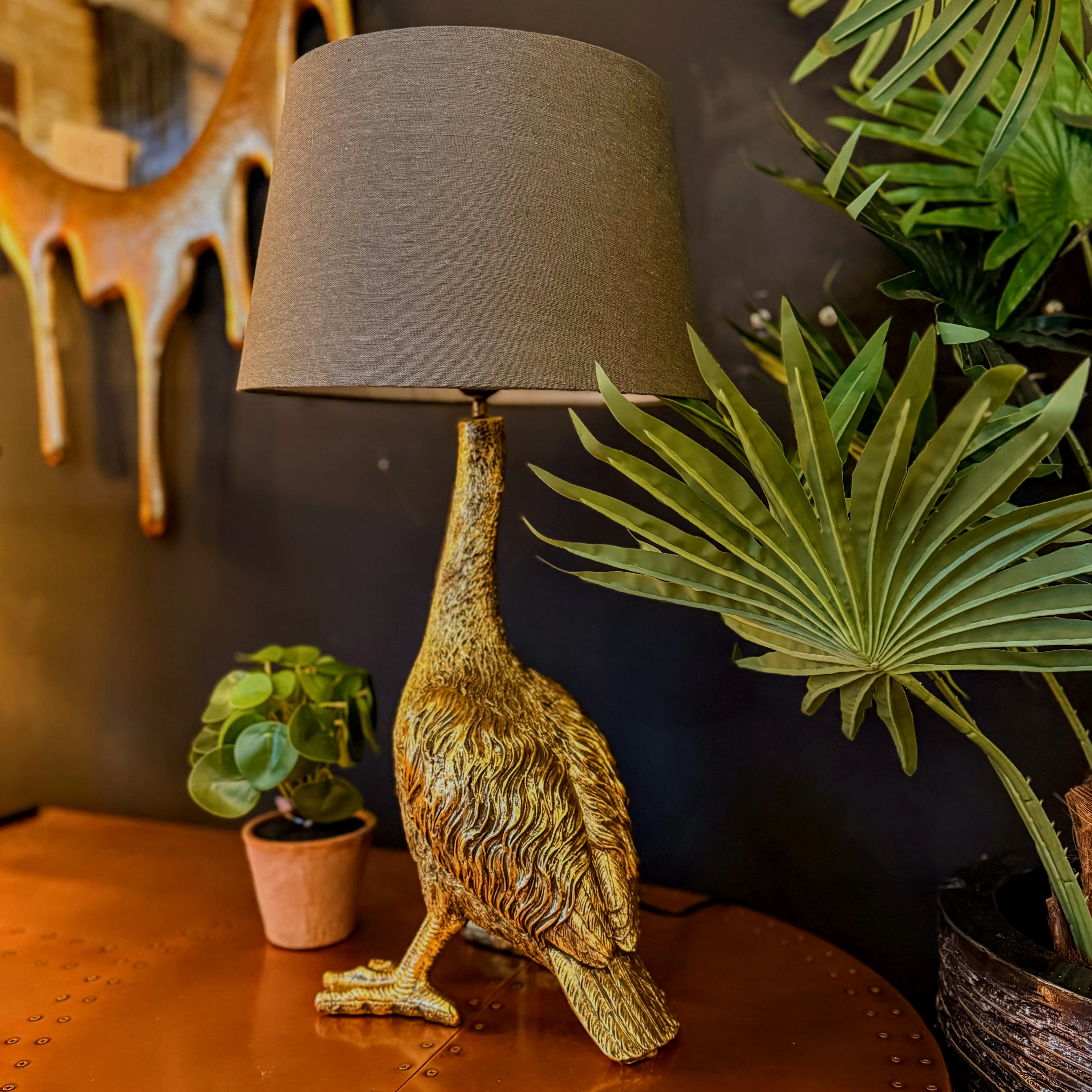 Table Lamp Gold Goose with Grey Shade - Clearance - Image 4