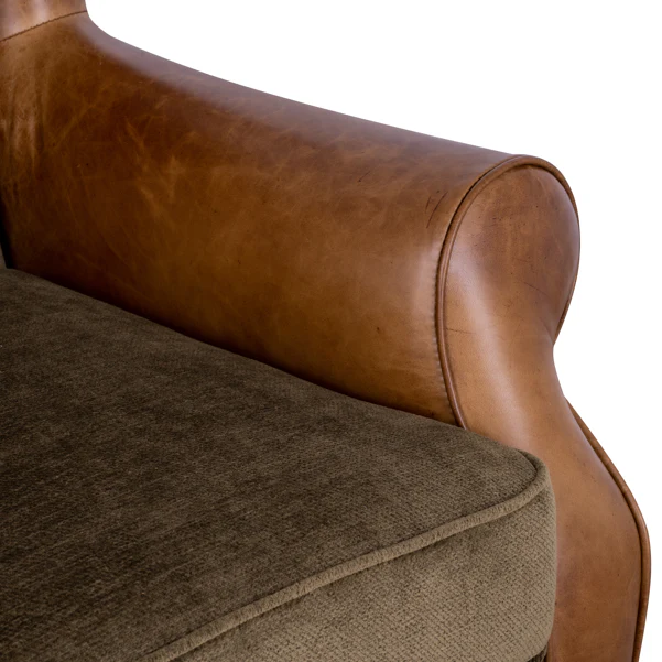 Theodore Wing Chair in Saddle Tan & Derwent Olive Velvet - Clearance - Image 10