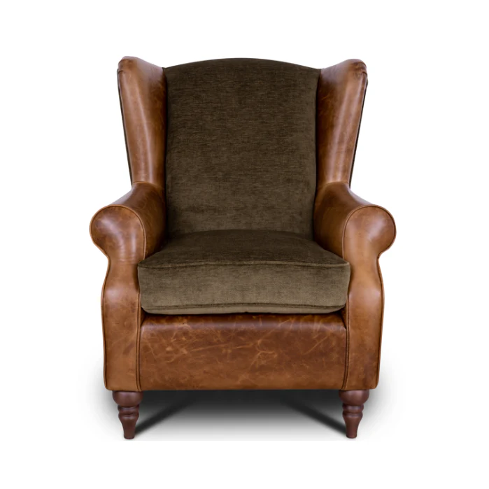 Theodore Wing Chair in Saddle Tan & Derwent Olive Velvet - Clearance - Image 5