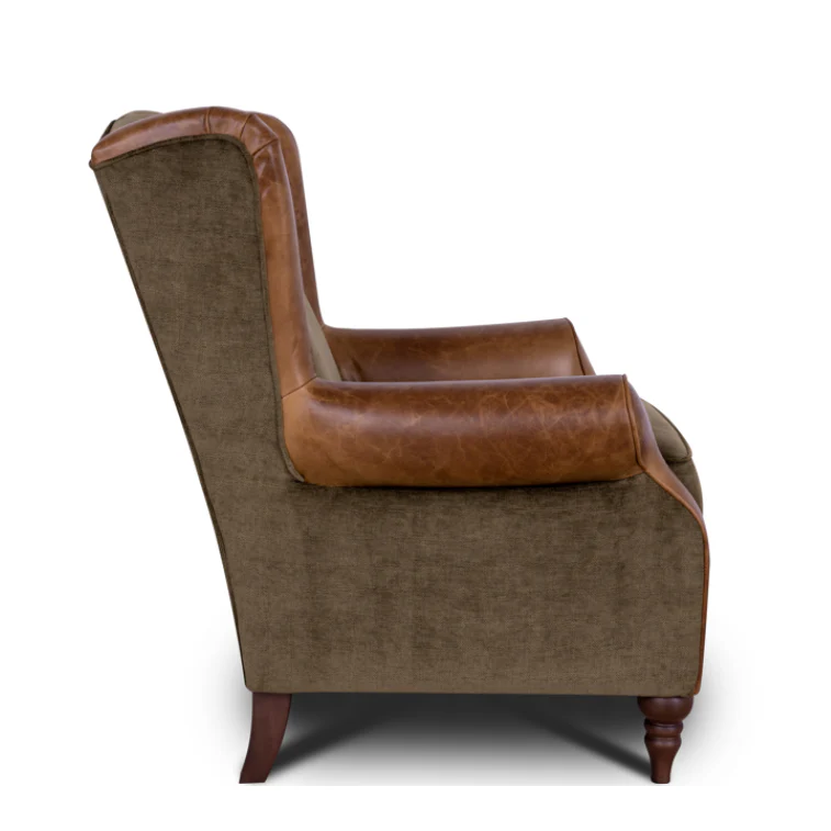 Theodore Wing Chair in Saddle Tan & Derwent Olive Velvet - Clearance - Image 7