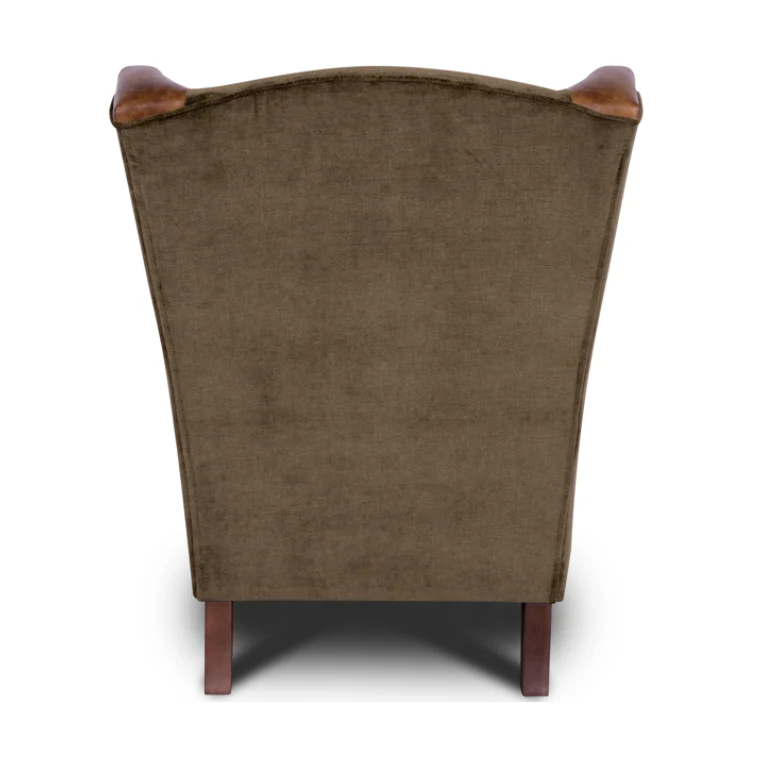 Theodore Wing Chair in Saddle Tan & Derwent Olive Velvet - Clearance - Image 8