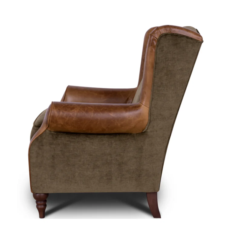 Theodore Wing Chair in Saddle Tan & Derwent Olive Velvet - Clearance - Image 9