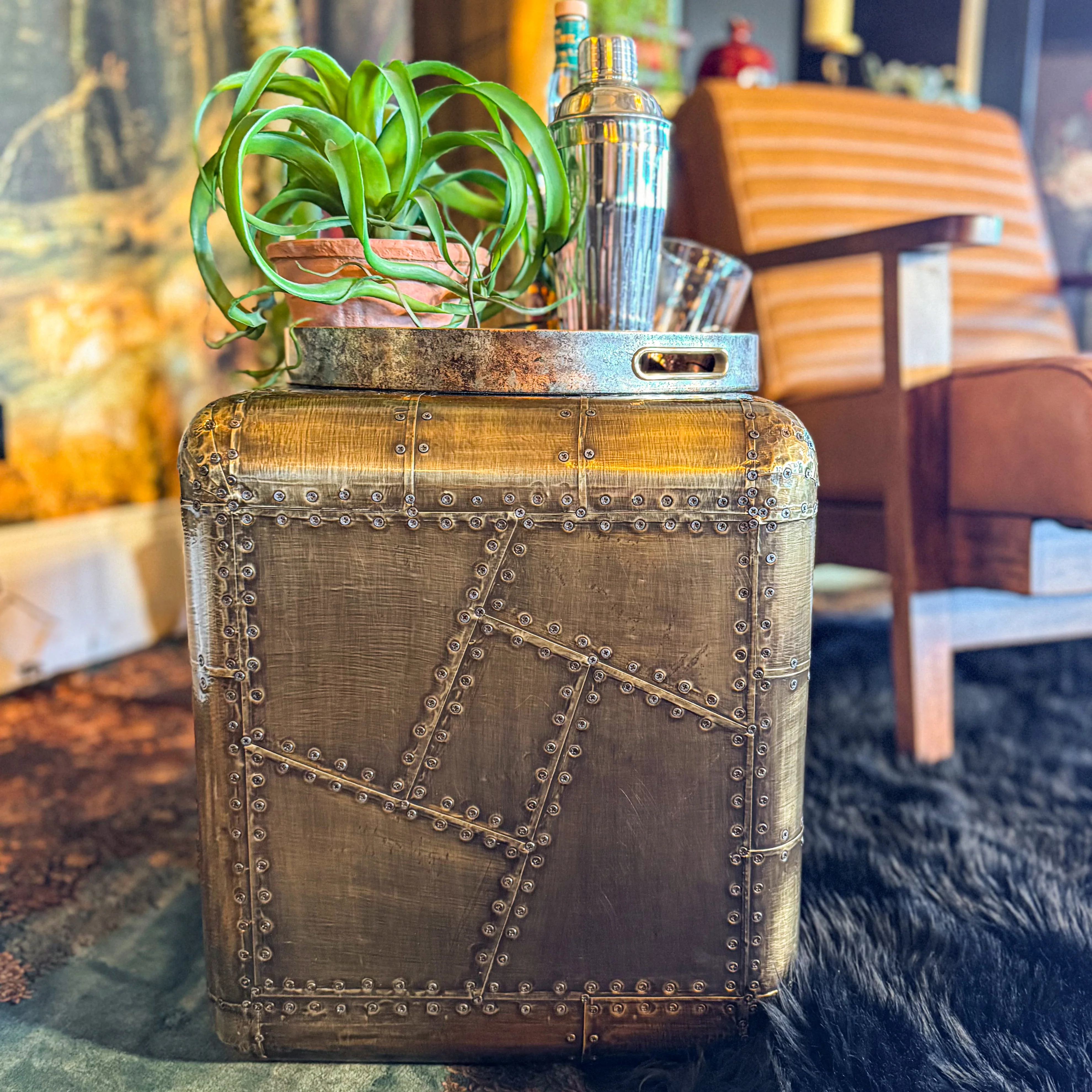Timothy Aviator 2 Drawer Bedside Table with Antique Brass Finish - Image 3