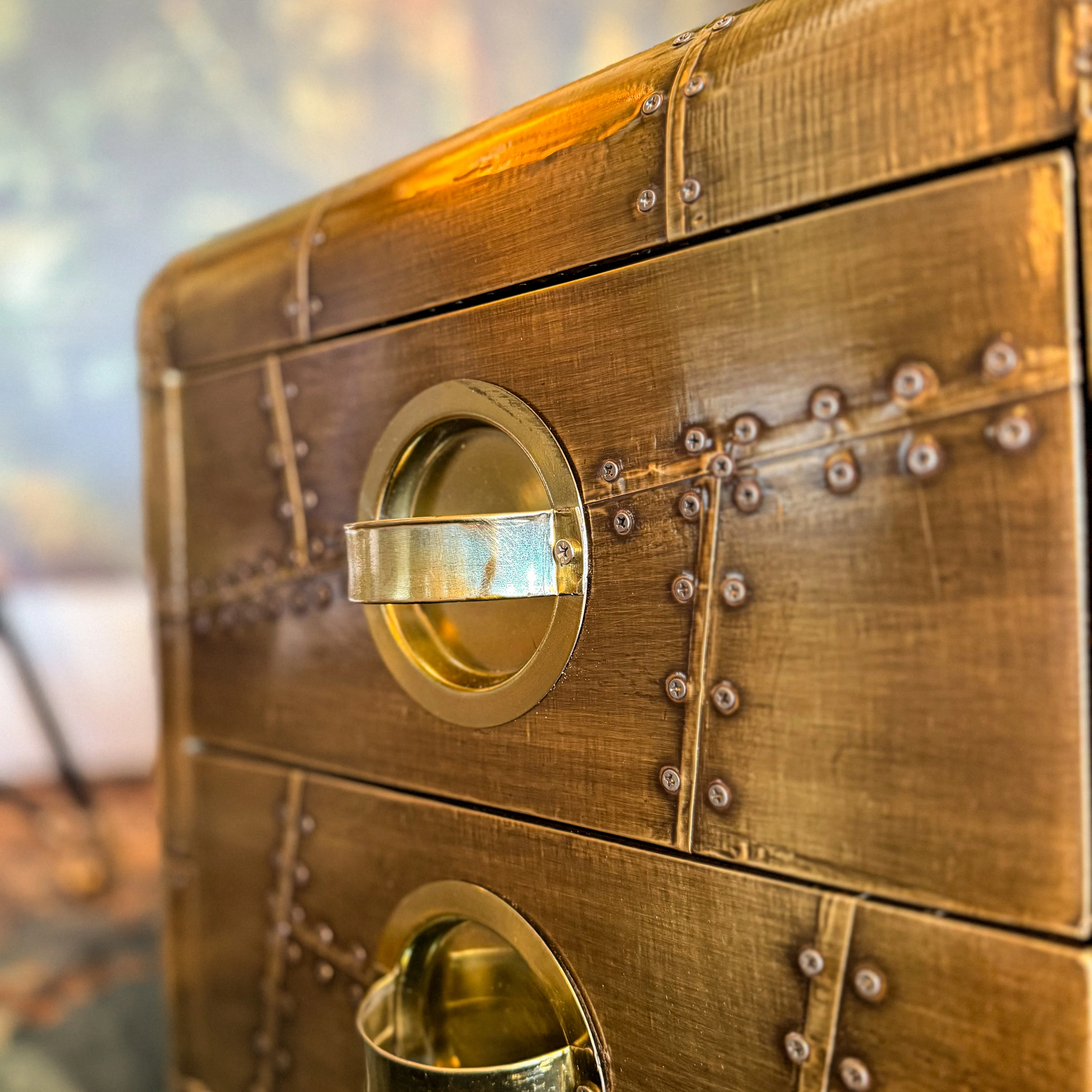Timothy Aviator 2 Drawer Bedside Table with Antique Brass Finish - Image 5