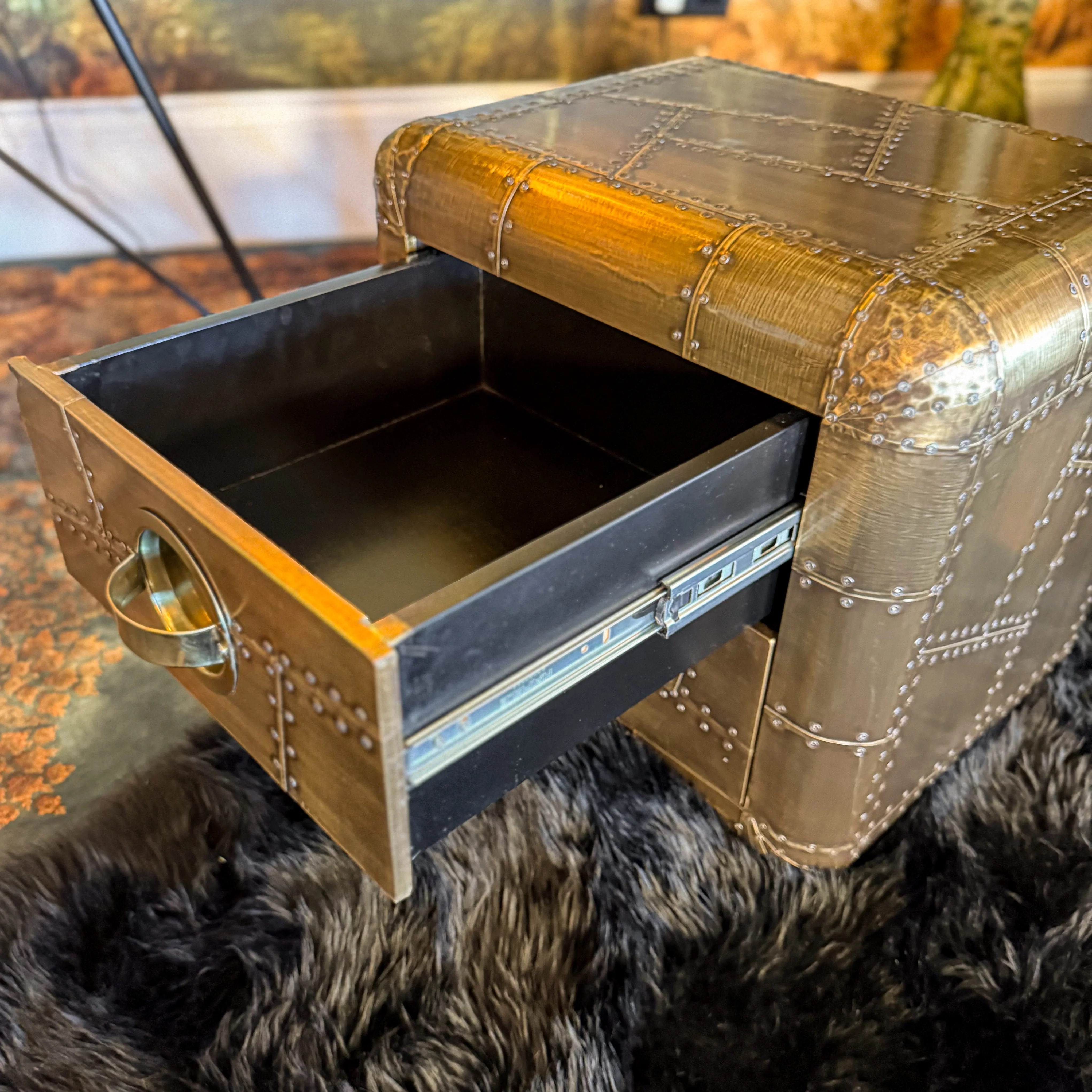 Timothy Aviator 2 Drawer Bedside Table with Antique Brass Finish - Image 8