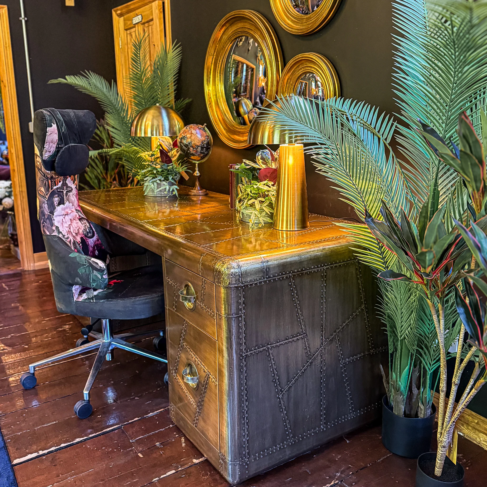 Timothy Aviator Desk with Antique Brass Finish - Image 4
