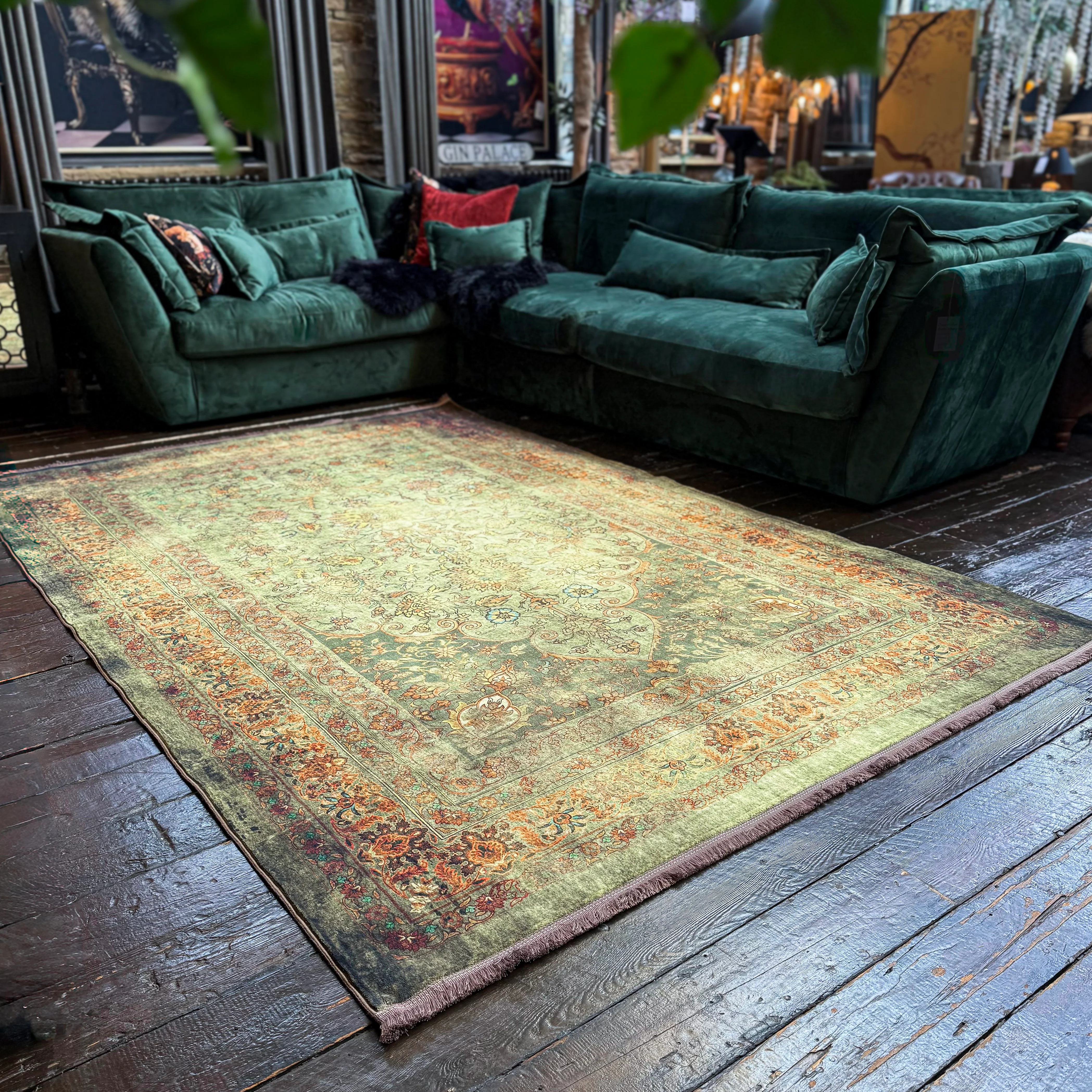 Rug Distressed Moss Green (Various Sizes) - Image 3
